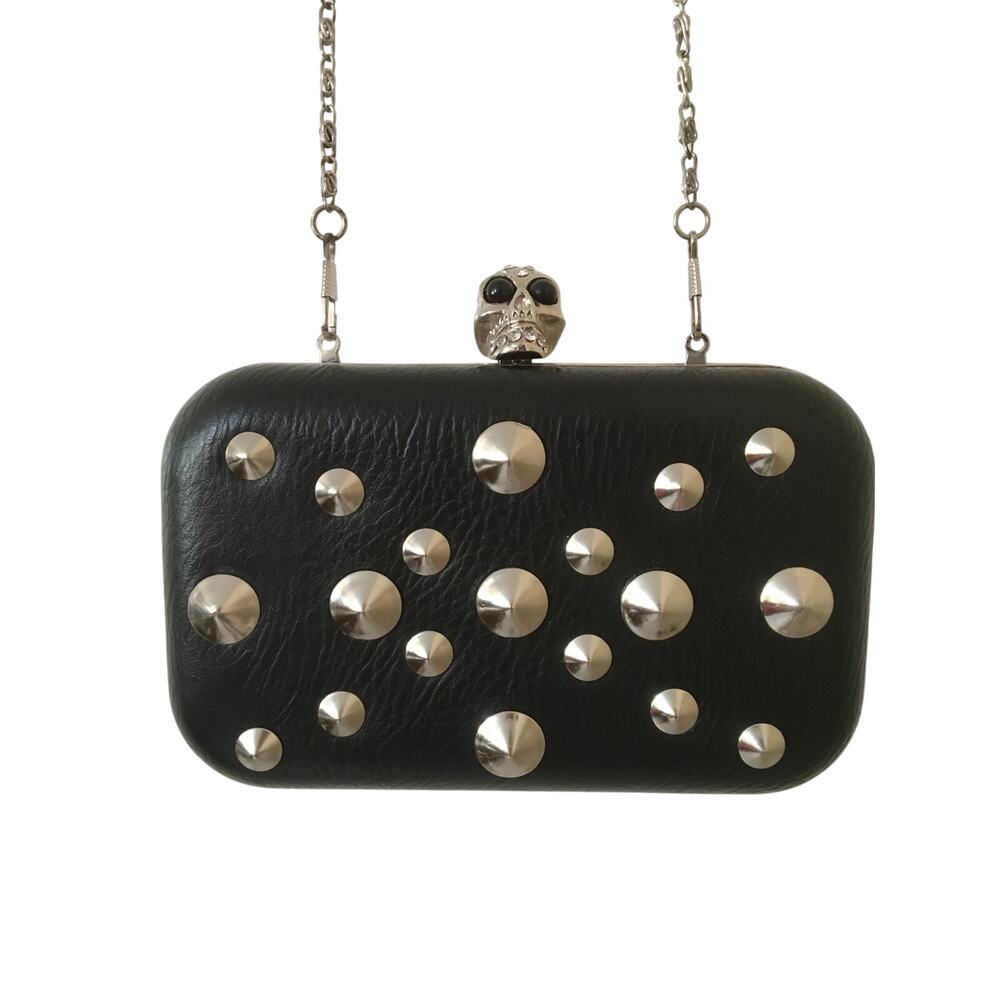 Cross Body Clutch Purse Black Skull Rhinestone Studded W Removable Handle Strap